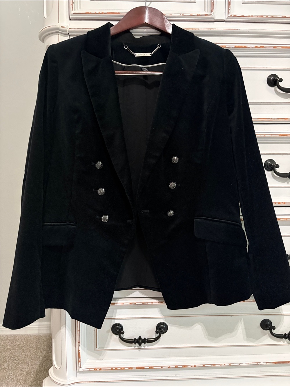 White House Black Market Black Velvet Double-Breasted Blazer